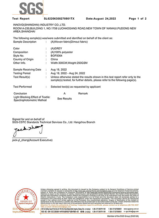 SGS Light Blocking Rate-detectierapport